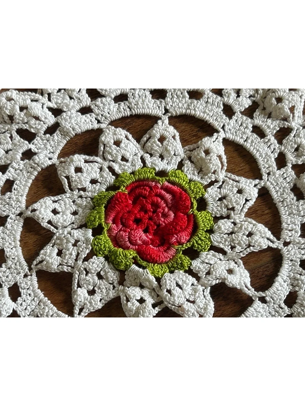 Set of 2 Handmade Crochet Doilies with Floral Center